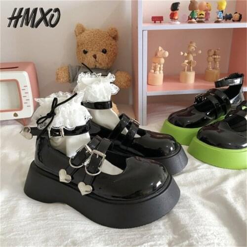 HMXO Big Toe Increase Shoes Thick Bottom Japanese Retro Hot Girl Mary Jane Shoes Jk Harajuku British Style Leather Shoes Women