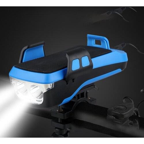 5In1 Solar USB Rechargeable Bike Light Super Bright 3 Modes Bicycle Headlight Power 5 Modes Horn 4-6.5inch Phone Holder Cycling