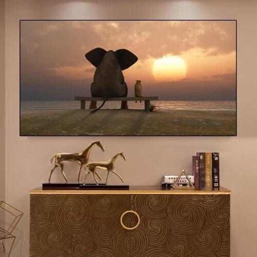 Funny Elephant Canvas Painting Modern Animal Landscape Posters Prints Wall Pictures Nordic Living Room Home Decoration Painting