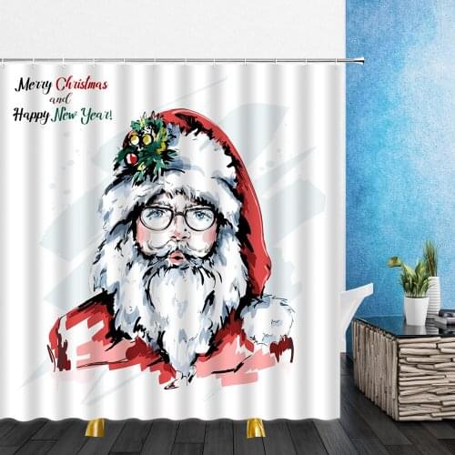 Cartoons landscape Shower Curtain 3D Christmas Santa Claus Waterproof Bath Curtains Bathroom Home Bathtub Bathing Set With Hook