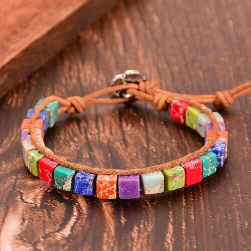 Square color natural stone bracelet color fashion retro geometric handmade womens luxury jewelry bracelets for weman