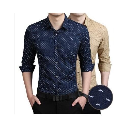 2018 mens long-sleeved shirt mens fashion printing thin mens inch shirt casual shirt plus size M--5XL