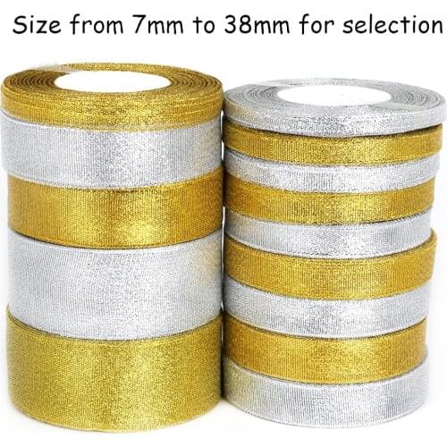 2018 Gold/Silver Organza Ribbon 7-38mm Glitter Embroidered Onions Ribbons For Wedding Cake Gift Decoration DIY Craft Supplies