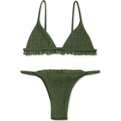 2019 Sexy Womens Solid Lace Ruffle Shown Cleavage Padded Wireless Bikini Set Bathing Suit