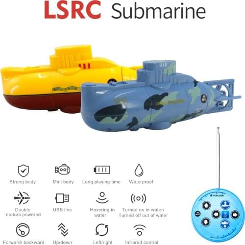 6CH Mini RC Submarine 0.1m/s Speed 3 motors Remote Control Boat 23Mins Playing Time Waterproof Diving Toy for Kids Children Gift