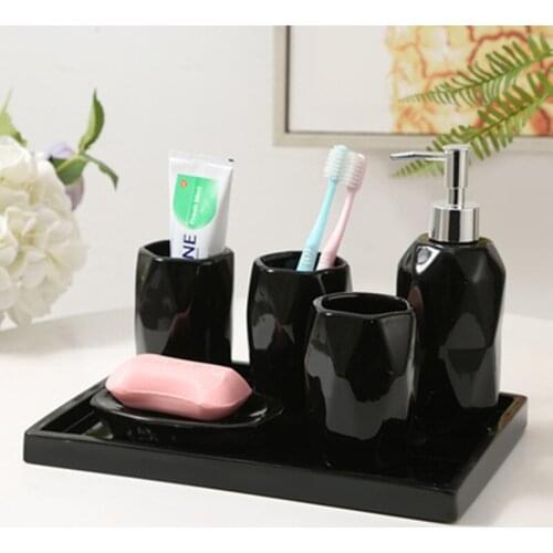 6pcs/set Rhombus Ceramic Bathroom Wash Set 4pcs Bathroom Accessories Kit Lotion Bottle Mouthwash Cup Toothbrush Cylinder Holder