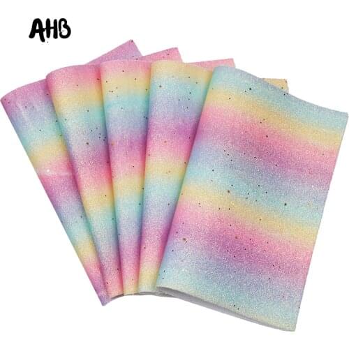 AHB Gradient Glitter Leather Sheets Chunky Rainbow Glitter Faux Leather Wedding Handmade Decor DIY Bags Bows Materials