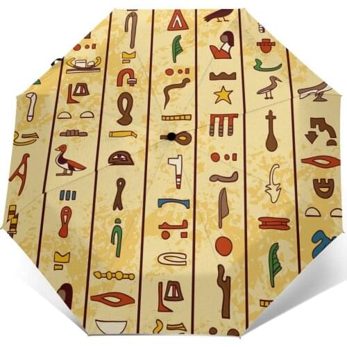 Automatic Umbrella Multicolored Ancient Egyptian Hieroglyphics three-fold umbrella women men rain umbrella