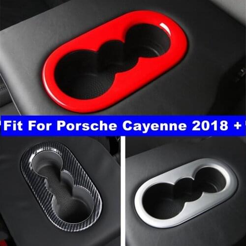 Yimaautotrims Auto Accessory Rear Seat Water Cup Holder Cover Trim For Porsche Cayenne 2018 2019 2020 Red / Carbon Fiber ABS