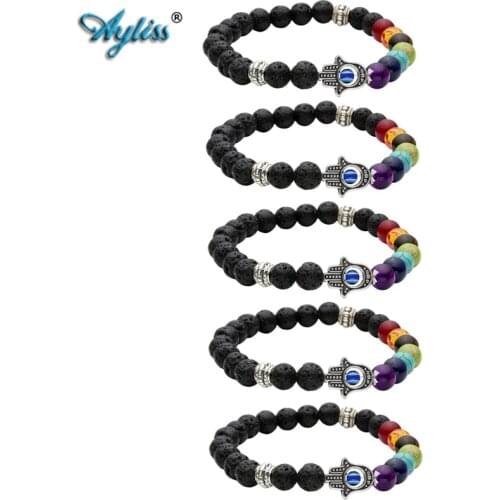 Ayliss Wholesale Lava Stone Diffuser Bracelet-Aromatherapy 7 Chakra Tree of Life Charm Yoga Meditation Reiki Healing Bracelet