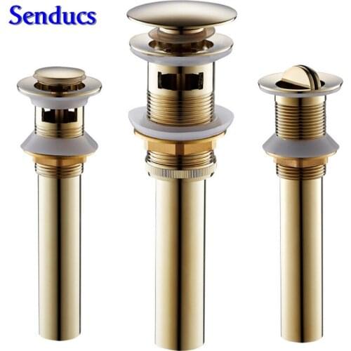 Free shipping hot sale golden basin drain with push down pop-up bathroom basin drains by solid brass waste water drain
