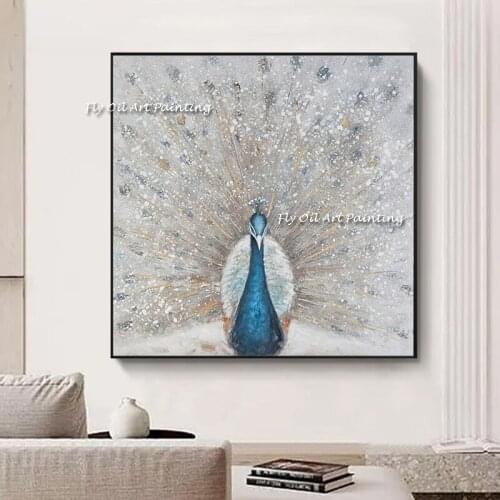 Large Painting Handmade Abstract Oil Painting on Canvas palette Knife white Peacock Animals Pictures family Decorate