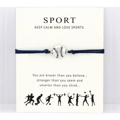 Baseball Softball Charm Card Bracelets Basketball Soccer Ice Hockey Tennis Volleyball Sports Jewelry Navy Blue Women Men Gift