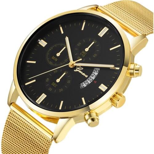 Man Fashion Stainless Steel Watch Top Brand Luxury Business Gold Men Clock Geneva 3 Dials Simple Style Casual Relogio Masculino