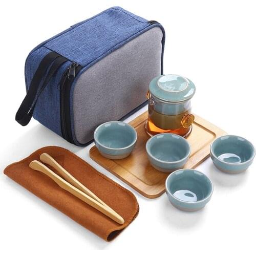 Delicate Travel tea set teaset 1 pot 4 cups Geyao Travel Kung Fu Tea Set Ceramic Portable tea board Teapot Porcelain Gaiwan tray