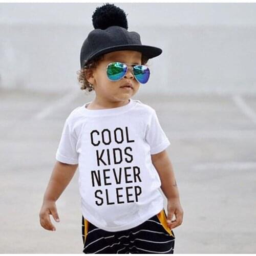 Cool Kids Never Sleep Kids Tshirt Funny Letters Printed Boys Girls Short Sleeve T-shirt Toddler Baby Fashion Tees Children Cloth