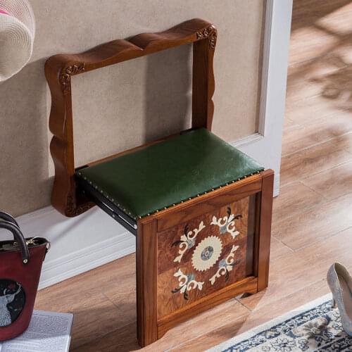 Solid Wood Home Folding Chair Bench Wall Hanging Stool Flash Furniture Folding Shoe Bench Entrance Porch Provincial Space Chair