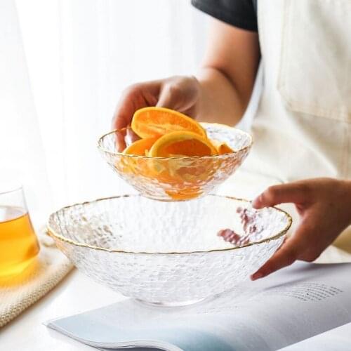 Creative golden rim salad bowl hammer glass transparent bowl home European style soup bowl table ware