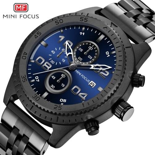 MINIFOCUS Men Business Watch Top Luxury Brand Big Dial Man Steel Chronograph Quartz Wristwatch Date Male Clock Relogio Masculino