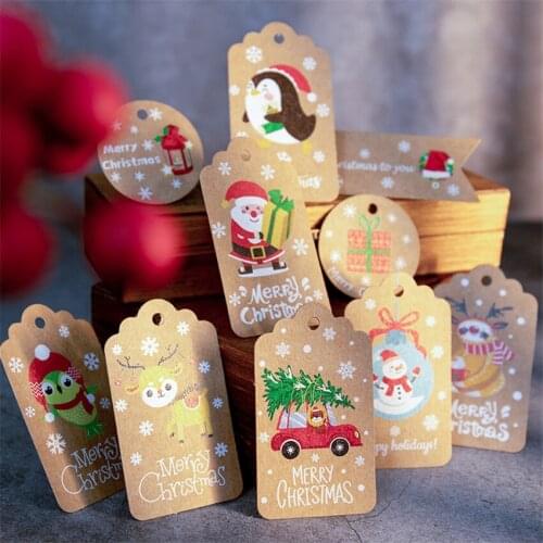 Multiple styles 50PCS Christmas Painted Kraft Paper Gift Tags With Rope Vintage Xmas Tree/Santa Claus Crafts Hanging Label Decor