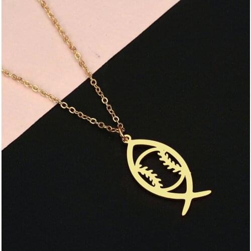 Cxwind Fashion Baseball Ichthys Choker Stainless Steel Fish Necklace Pendants Neck Women Clavicle Chain Lady Feminino Collar