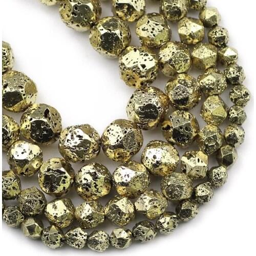 Natural Faceted Volcanic Lava Stone Beads 6/8/10/12mm Antique Bronze Plated Spacers Loose Beads for Jewelry Making DIY Bracelets