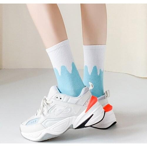 Ice Cream Socks Women Patchwork Socks For Girls Sweet Korean Style Women Socks Long Socks Female Wave Shape Sock Woman White Sox