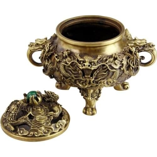 Open pure copper incense burner antique Kowloon incense burner ornaments incense Tao materials supplies room Buddhist temple dec