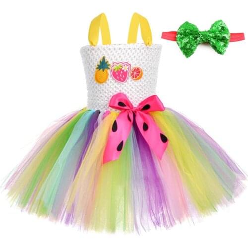Cartoon Fruits Tutu Dress for Girls Strawberry Costume Baby Girl Rainbow Clothes for Kid Fruit Birthday Party Dresses Photo Prop