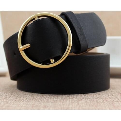 Fashion Classic Round Buckle Ladies Wide Belt Womens 2020 Design High Quality Female Casual Leather Belts for Jeans Kemer