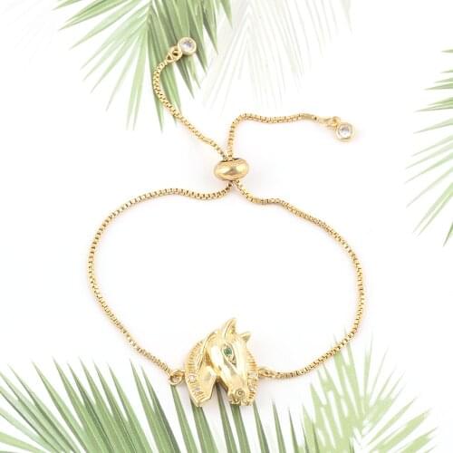 Luxury CZ white zircon horse head Charms bracelet Adjustable Link Chain women bracelets & bangles for women Jewelry accessories