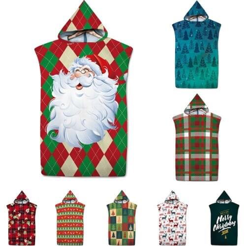 Christmas Bath Beach Towel with Hood Microfiber Hooded Robe Towel Poncho for Swimming Beach Surf Bathrobe Beachwear