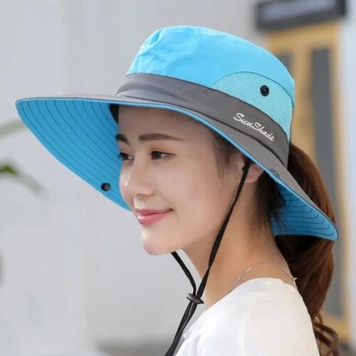 New Summer Outdoor Big Wide Brim Sun Hats Women Adjustable Tie Rope Fisherman Cap Female Travel UV Protection Foldable Visor Hat