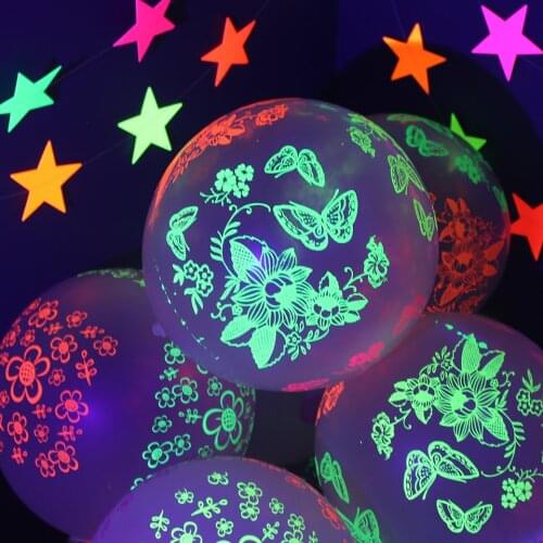 Butterfly Luminous Balloons Neon Glow Balloons UV Blacklight Reactive Ballon Kids Toys Birthday Wedding Fluorescent Balloons