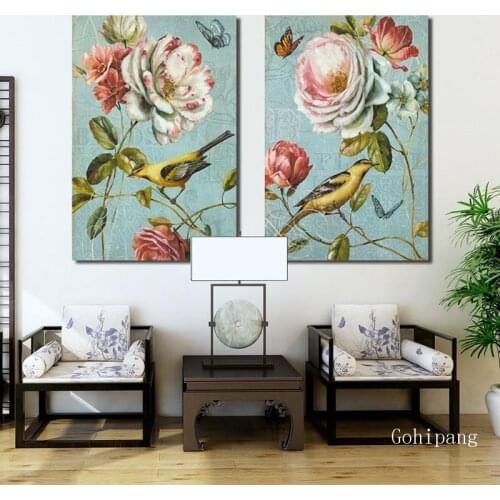 Fresh Garden Flowers Bird Canvas Painting Nordic Painting Decorative Canvas Art Poster Wall Pictures for Living Room Decoration