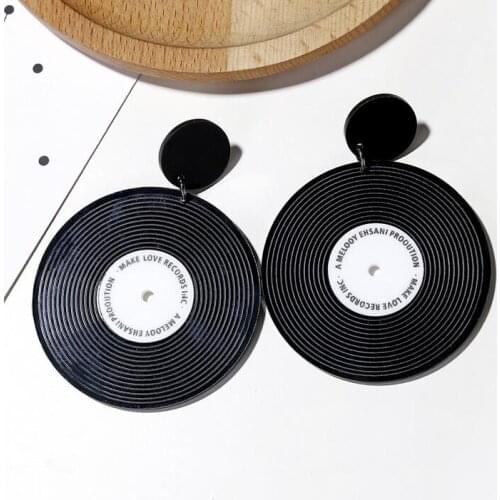 Vintage Vinyl Record Acrylic Drop Earrings For Women Ladies Punk Big Circle Geometric Dangle Earrings Fashion Jewelry Party Gift
