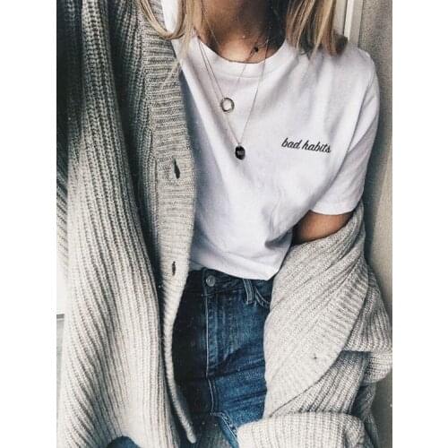 Bad Habits T-shirt 90s women fashion slogan tees grunge tumblr goth art party tops street style quote vintage shirt