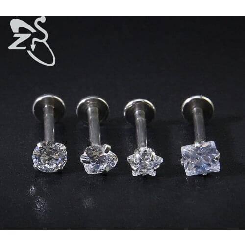 Fashion Jewelry Stainless Steel Labret Piercing Labret Crystal Cartilage Helix Piercing Stud Earrings Body Piercing Jewelry