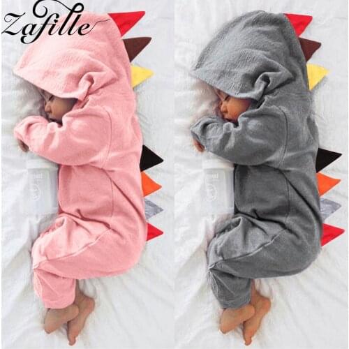 ZAFILLE Baby Clothes For Newborns Pajams Hooded Zipper Babys Rompers Autumn Winter Cartoon Dinosaur Baby Jumpsuit For Kids