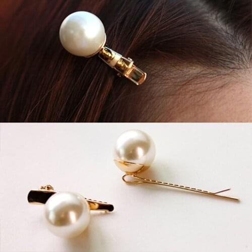 New Big Sleek Simulated Pearl Fashion Golden Silver Plated Hair Pins and Clips Barrettes Trendy Hair Jewelry Women Accessories