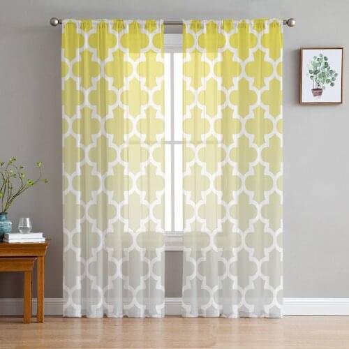 Yellow Gray Gradient Moroccan Screens Voile Tulle Sheer Curtains for Bedroom Living Room Kitchen Decor Chiffon Windows Curtain