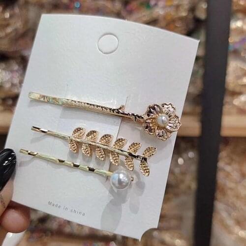 YWZIXLN Hot Women Elegant Alloy Flower Leaves with pearl Hair Clips Barrettes Hairpins Female Hair Styling Accessories H017