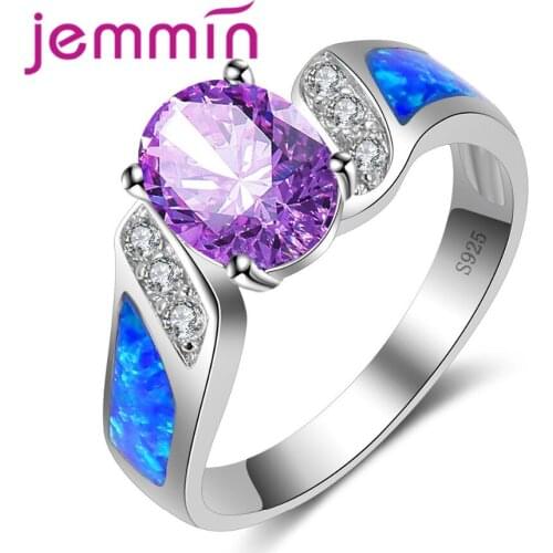 925 Sterling Silver Fashion Blue Fire Opal Rings For Women Hot Sale Fashion Jewelry Elegant Wedding Rings