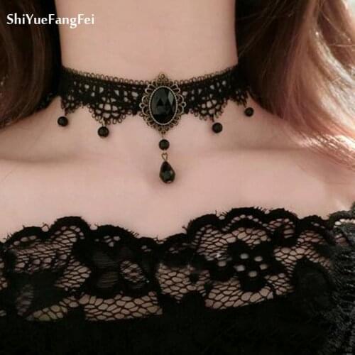 White Black Lace Choker Necklace Women Chocker tattoo choker Vintage Collier Femme Statement Necklaces & Pendants Collares Mujer