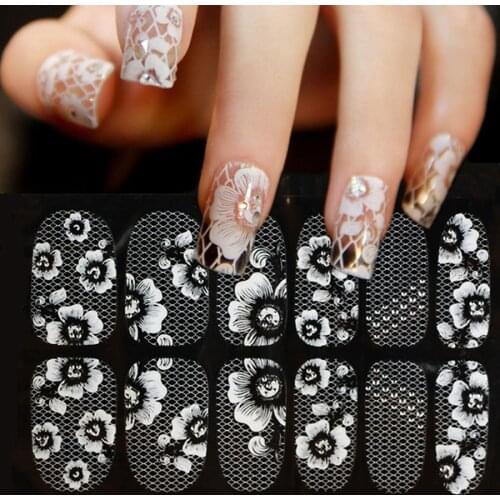 1Sheet 3D Water Decals Nail Art Stickers white lace on Nails of Dandelions Stickers for Nails Sticker Decorations Manicure Z005