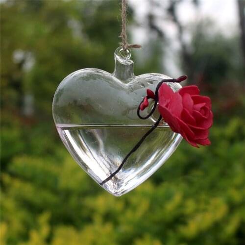 1PC Plant Vase DIY Creative Heart Home Decoration Wall Hanging Vase Hydroponic Glass Container Flowerware Apr23