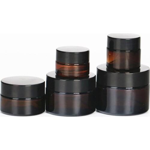 6pcs 5g 10g 20g 30g 50g glass jars for cosmetics Amber Glass Cream Jars Cosmetic Packaging with lid black plastic caps