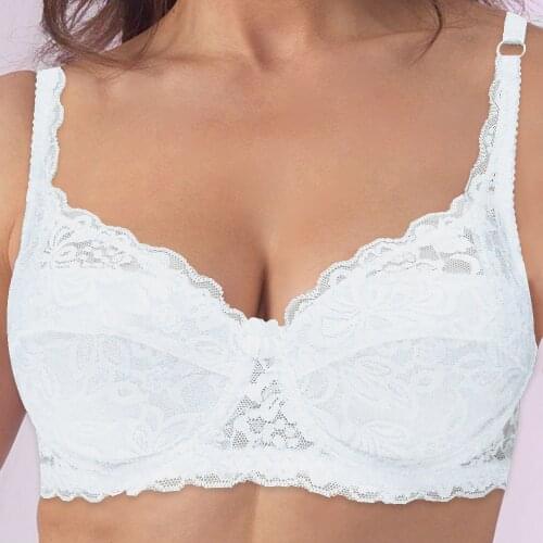 YANDW Brand Lingerie Comfort Lace Crop Top Ultra-thin Wire White Bras for Women Sexy Brassiere Embroidery A B C D DD E F 34-44