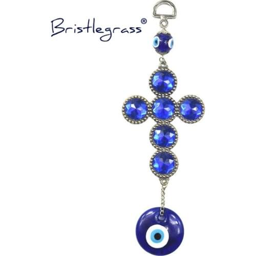 BRISTLEGRASS Turkish Blue Evil Eye Rhinestone Cross Amulets Lucky Charms Wall Hanging Pendants Pendulum Blessing Protection Gift