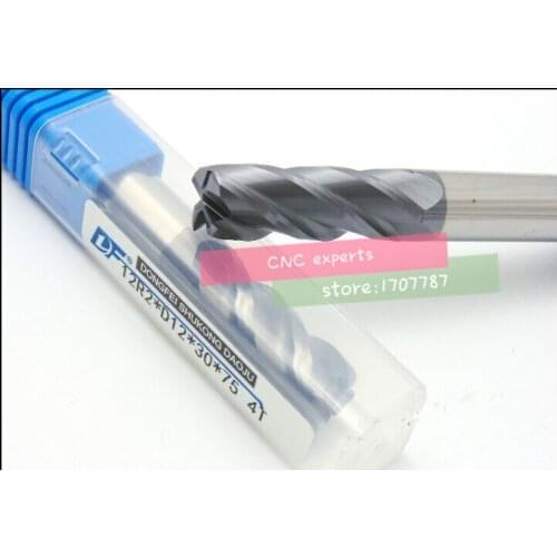 1PCS 10R2.0*10*25*75L 1PCS 12R2.0*12*30*75L 4 flutes Cemented Carbide Corner Radius endmill CNC router bit milling cutter tool